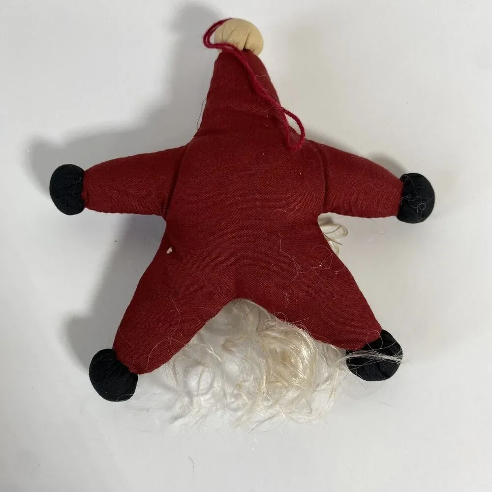 Vintage Christmas Ornaments Fabric Folk art Stuffed Bearded Star Santa Hand Made